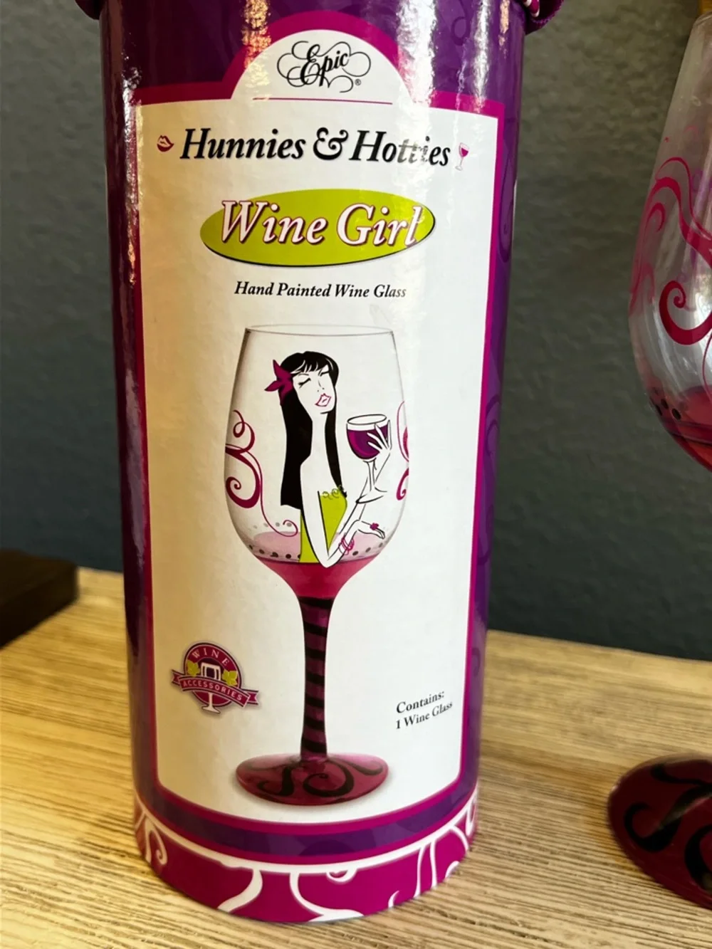 Hunnies & Hotties Wine Girl Hand-Painted Wine Glass - Purple